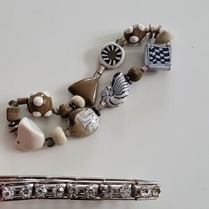 2 bracelets, ceramic beads, rhinestone